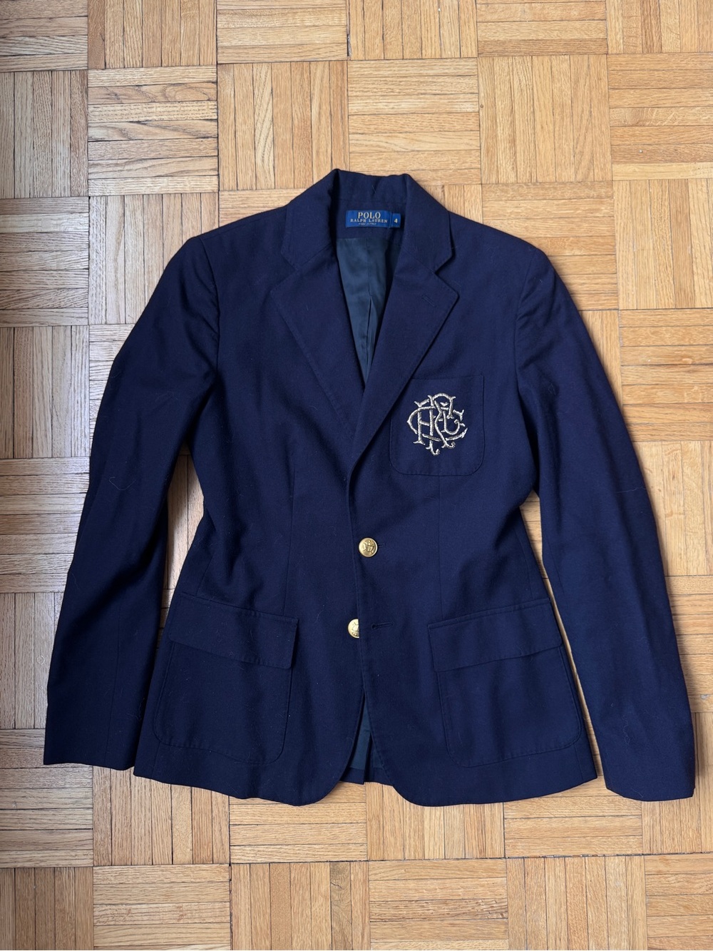 Polo Ralph Lauren Navy Wool Crest Blazer Gold Buttons Sz 4